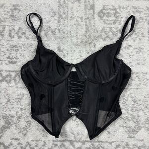 NEW Bodyrage Corset Women’s Black Mesh Heart Mesh Top Size Large $36